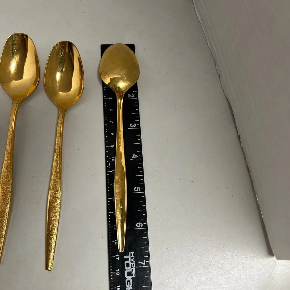 Vintage Florentine Gold Tone Teaspoons Set of 9 Textured Handle